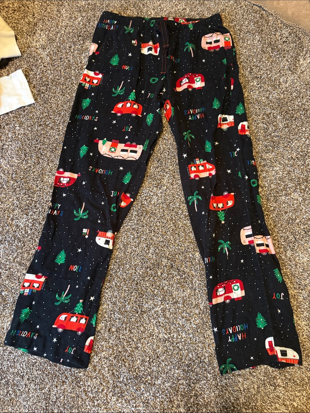 Holiday Camper Pajama Pants - Black with Red & Green Print